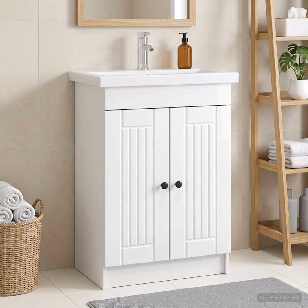 Mobiletto da bagno sotto il lavello vidaXL Bianco Lucido con ante a battente e ripiani interni