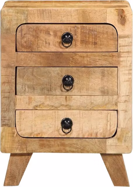 Set di 2 Comodini | Armadio da Notte | Mobiletto da notte 37x32x50 cm in Legno Massello di Mango Grezzo