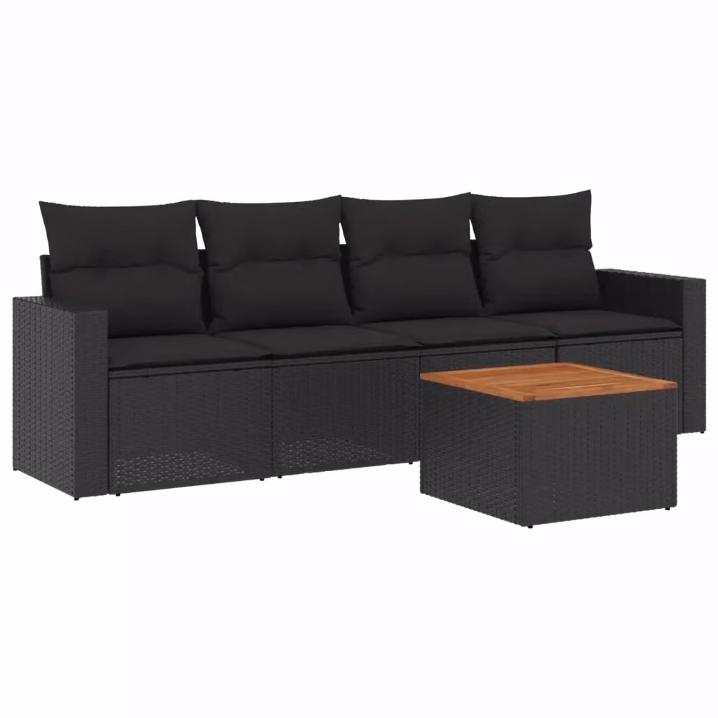 Set Divani da Giardino vidaXL 5 Pezzi in Polyrattan Nero con Cuscini e Tavolino da Esterno – 2