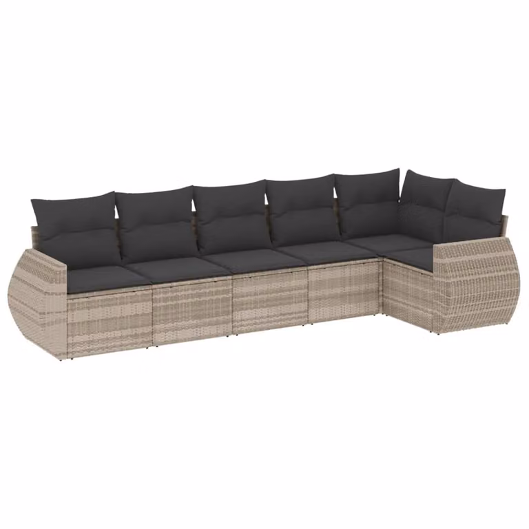 Set Divano da Giardino 6pz con Cuscini Grigio Chiaro Polyrattan