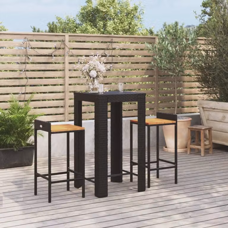 Maison Exclusive - Set da bar da giardino 3 pezzi in polyrattan nero e legno massello di acacia