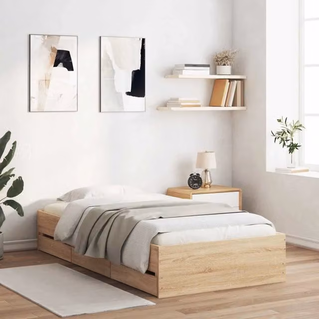 Letto con contenitore e cassetti vidaXL in legno ingegnerizzato marrone moderno L: 140 cm