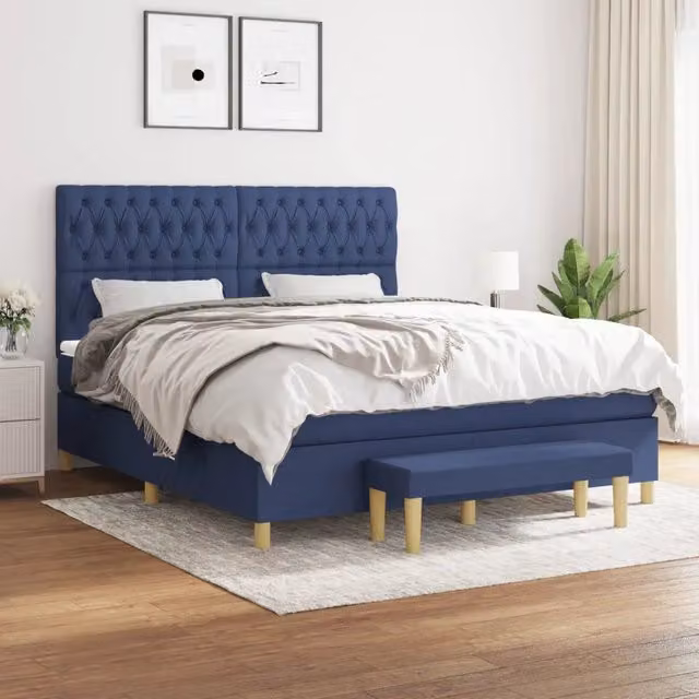 Letto Ibrido con Giroletto a Molle e Materasso vidaXL, Colore Blu e Bianco, L/P: 180 x 200 cm