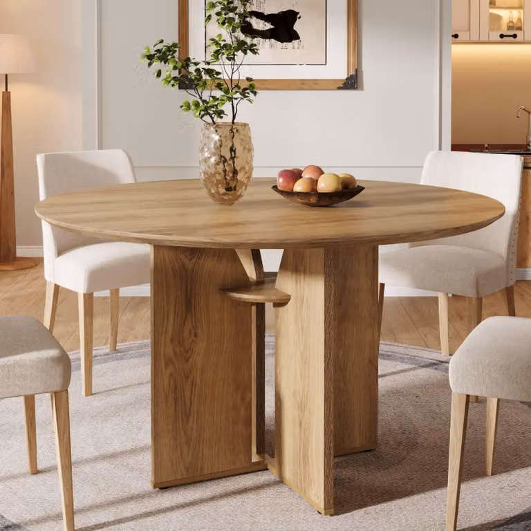 Tribesigns tavolo da pranzo rotondo, 100 cm tavolo da cucina in stile rustico con ripiano e robusta base a X per sala da pranzo, soggiorno e cucina, marrone