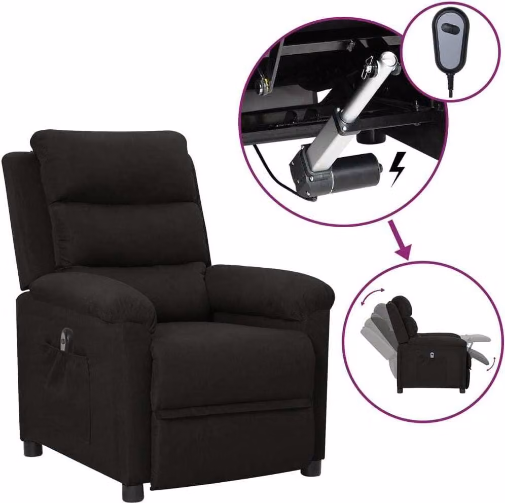 The Living Store Recliner elettrico in tessuto nero