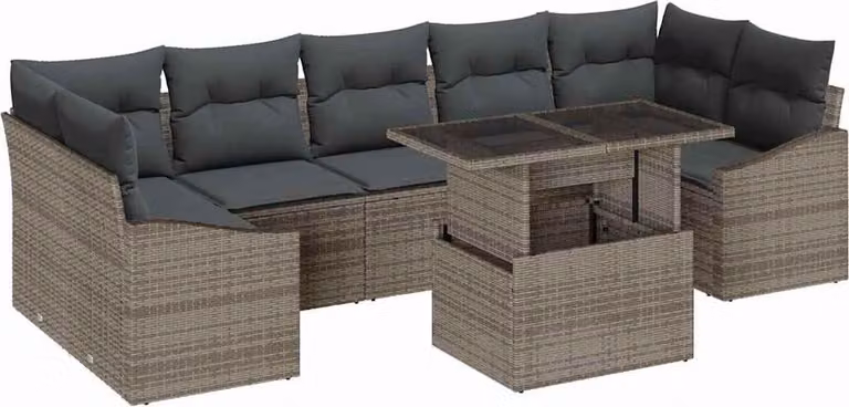 Set Divano da Giardino con cuscino 8 pcs Grigio polyrattan