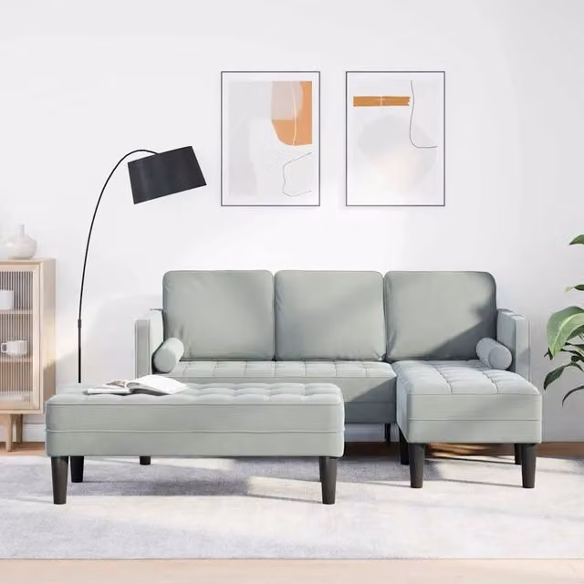 Set di divani 2 pz Grigio chiaro Poliestere 3329264