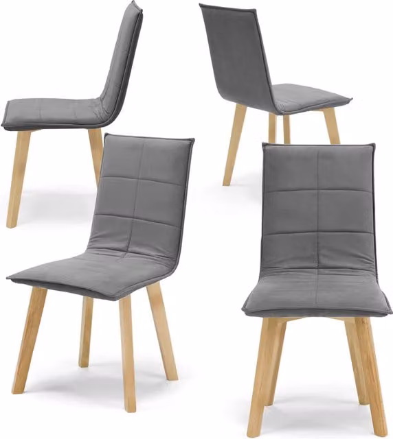 Set 4 sedie Imbottite MARILU', struttura robusta in legno, ideale per sala da pranzo, soggiorno, ufficio, sale d'attesa, tessuto trapuntato a rettangoli colore Grigio, Design moderno