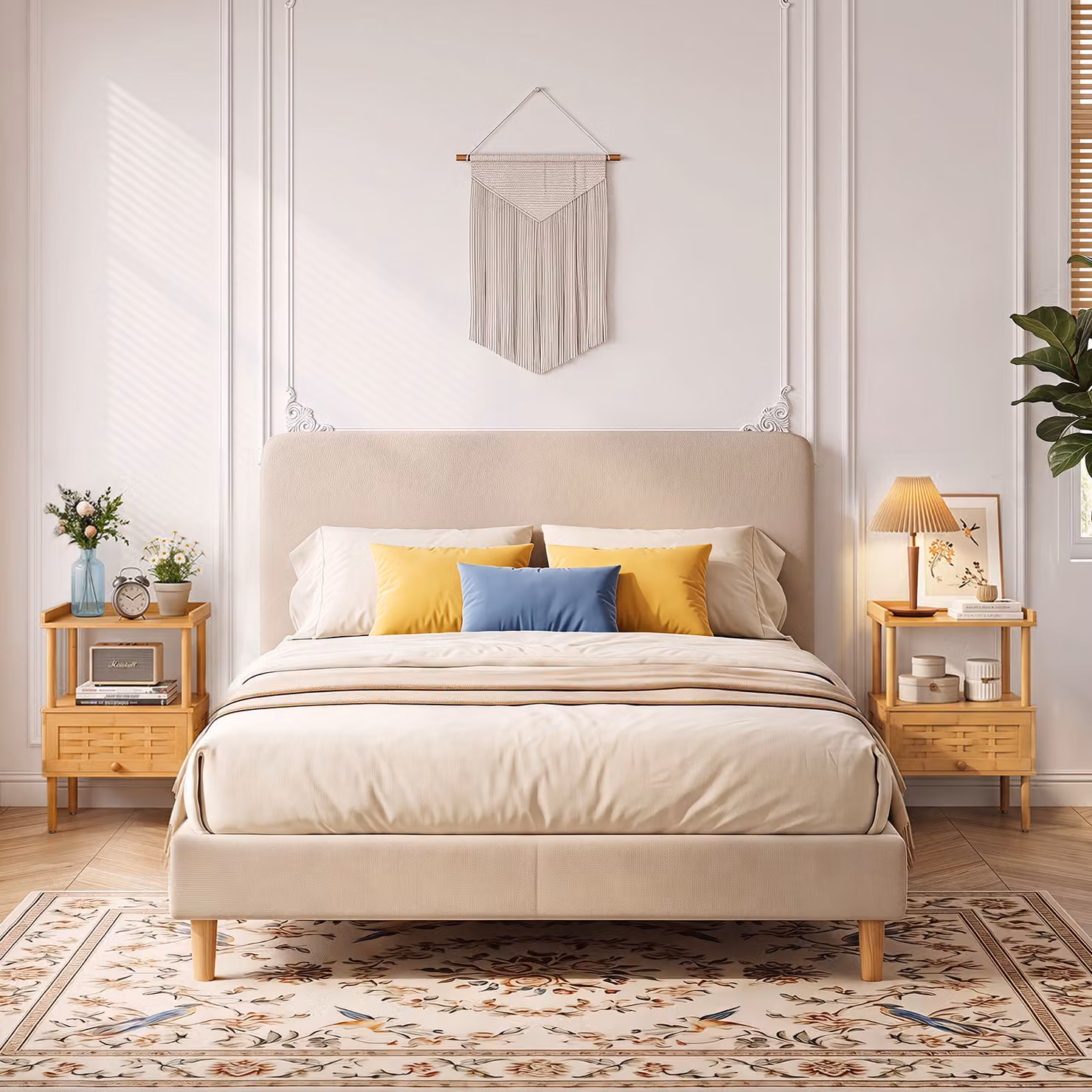 Comodino Costway in bambù beige con piano ripiano aperto e scomparto contenitore per camera da letto, soggiorno o studio