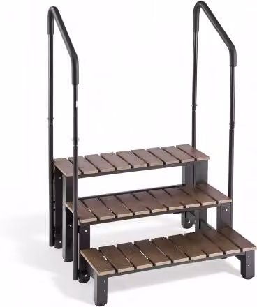 VEVOR Scaletta per Vasca Idromassaggio da Esterno 3 Gradini Carico 250kg, Larghezza 820,42 mm, Scaletta Antiscivolo per Piscina Fuori Terra Gonfiabile, Corrimano, Struttura in Lega di Alluminio