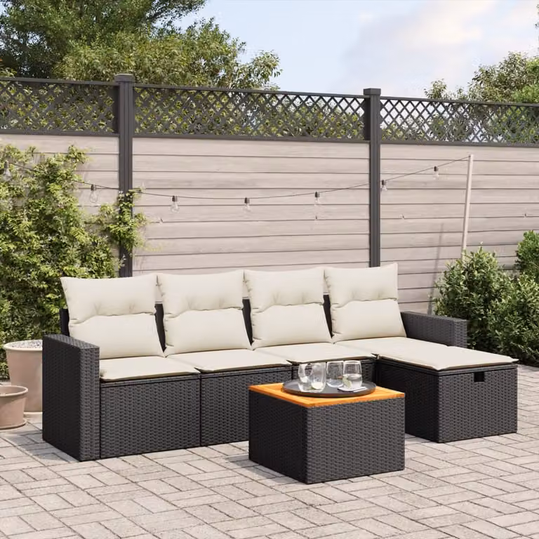 Set Divano da Giardino a L vidaXL 6 pz con Cuscini Nero e Acciaio Verniciato a Polvere