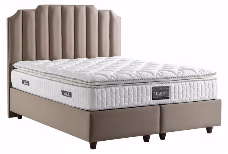 Letto con materasso, stile moderno, colore beige, letto con contenitore, rivestimento in tessuto