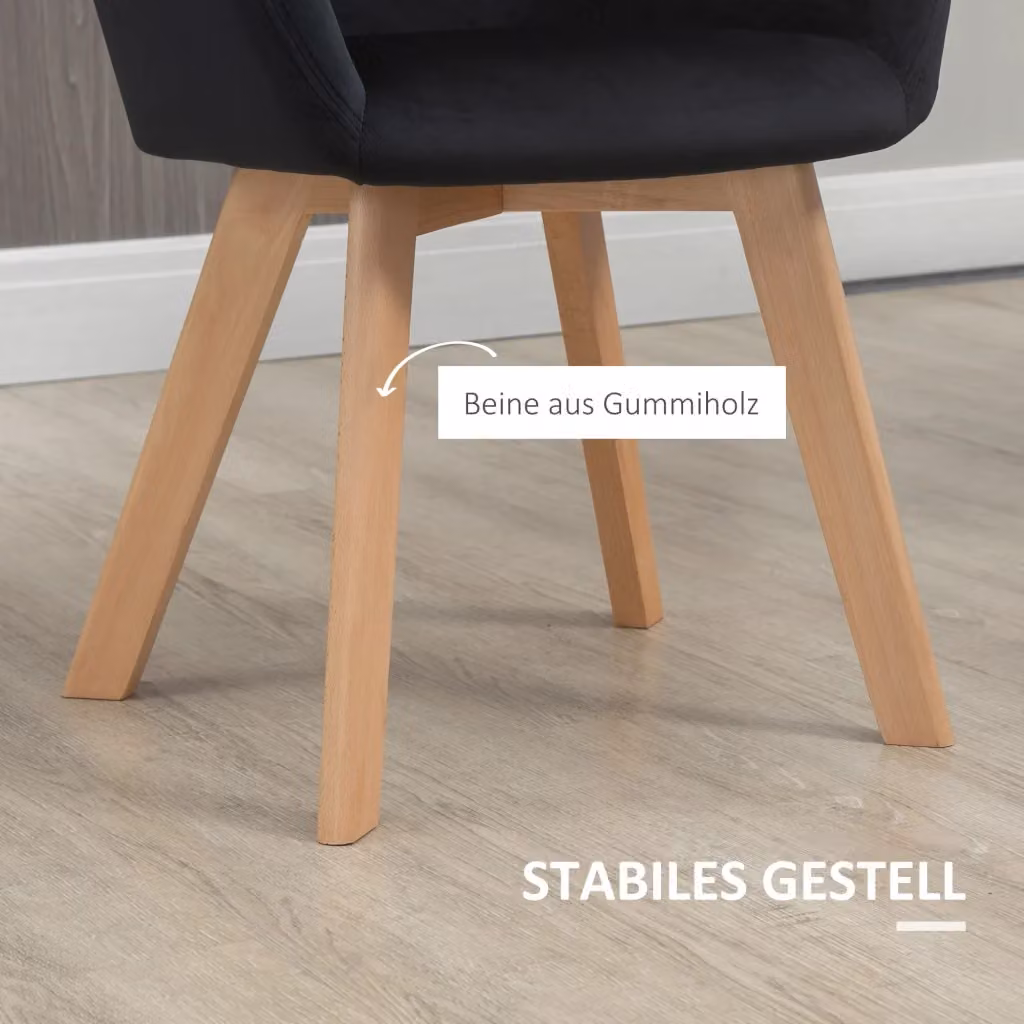Set di 2 sedie da pranzo REDOM in velluto nero con struttura in legno e plastica, design moderno per soggiorno o ufficio, L: 54 cm, P: 57 cm, H: 80 cm – 2