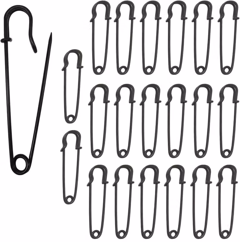 Set di 20 spille di sicurezza robuste, nere, da 50 mm