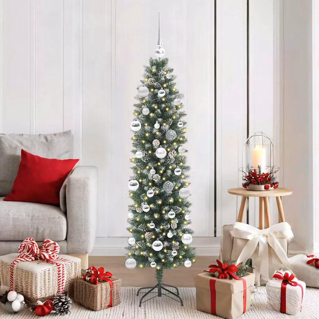 vidaXL Albero di Natale Artificiale Sottile Verde e Bianco 150 cm