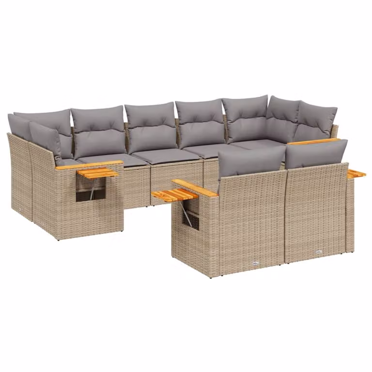 Set Divano da Giardino 9 pz con Cuscini Beige in Polyrattan