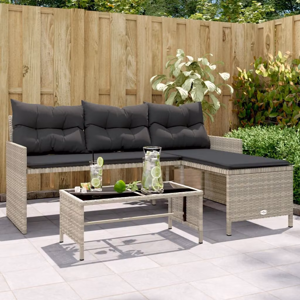 Set da giardino vidaXL a L con divano a 3 posti, tavolino e cuscini, colore grigio antracite