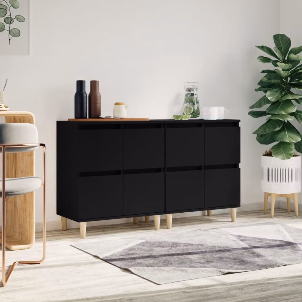 Set di 2 credenze vidaXL in legno multistrato e MDF nere opache, da appendere al muro, L: 60 cm, P: 35 cm, H: 70 cm