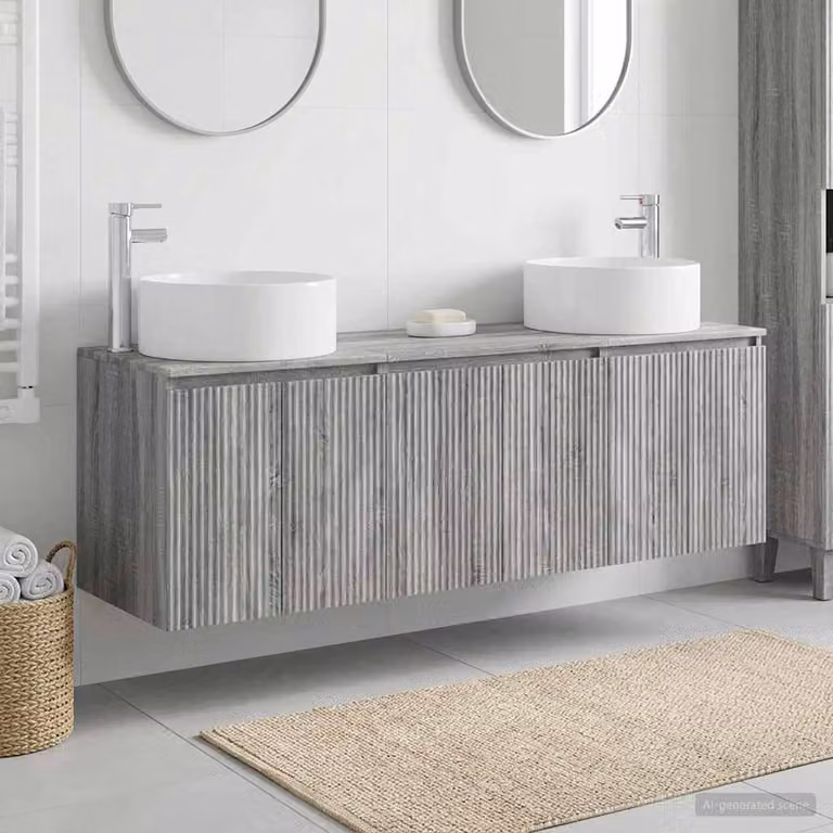 Set di 3 mobili da bagno moderni vidaXL in legno grigio, L/P/H: 161,5 x 44,5 x 80 cm