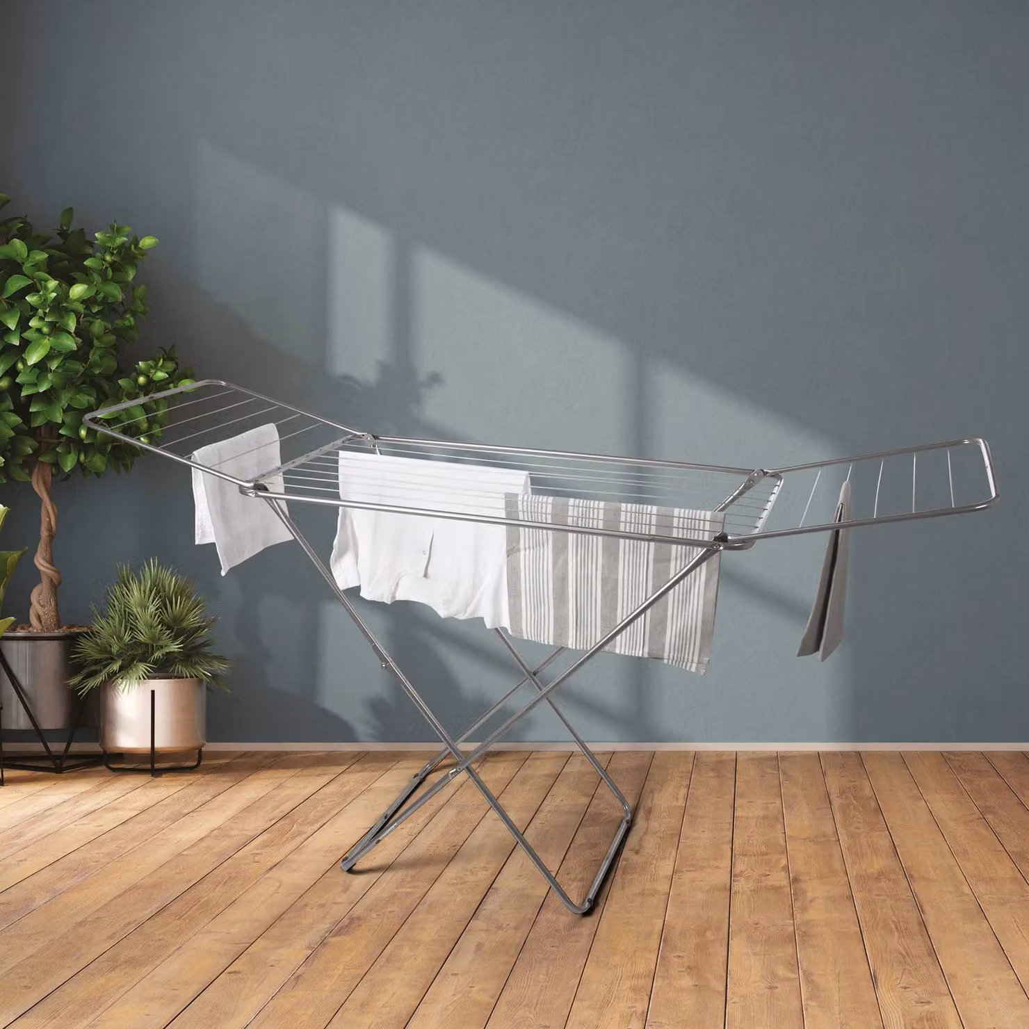 Stendibiancheria da pavimento in acciaio Giglio Vestiamo Casa, colore argento, 18 metri di stenditura, L/P/H: 179 x 104 x 55 cm – 2