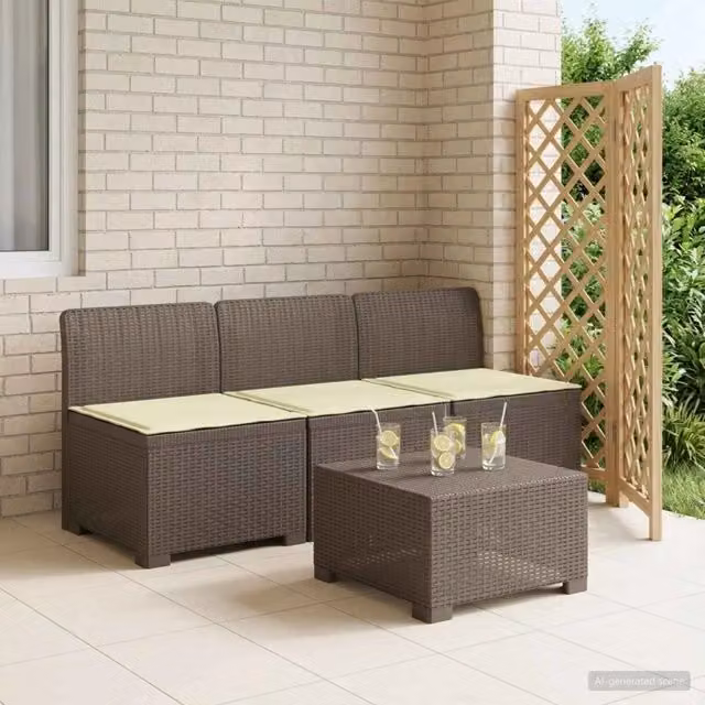 Divano da esterno-Divano da Giardino 3 posti con cuscini in look rattan PP 769078