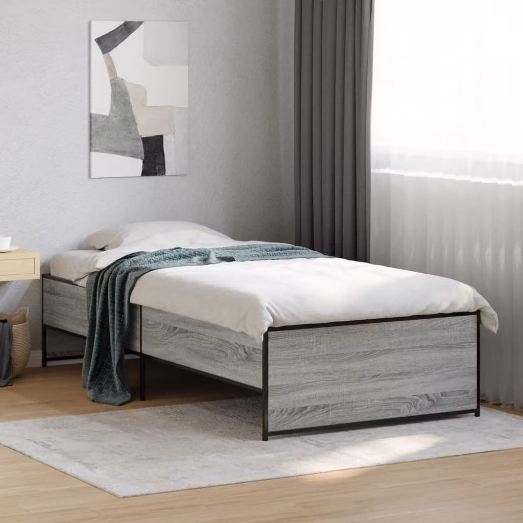 vidaXL Giroletto senza materasso in Rovere e Metallo, L/P/H: 190 x 90 x 40,5 cm
