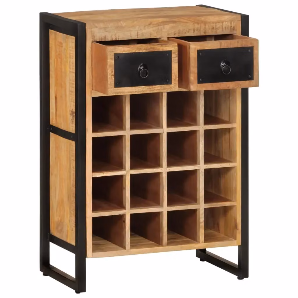 Portabottiglie da parete vidaXL in legno di mango e metallo, stile industrial, marrone e nero – 2