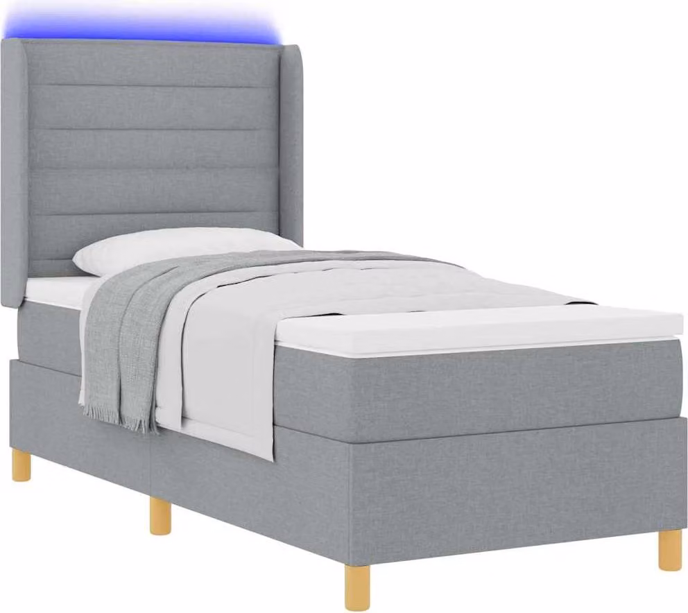 Letto a molle con testiera Grigio chiaro 100 x 200 cm Tessuto