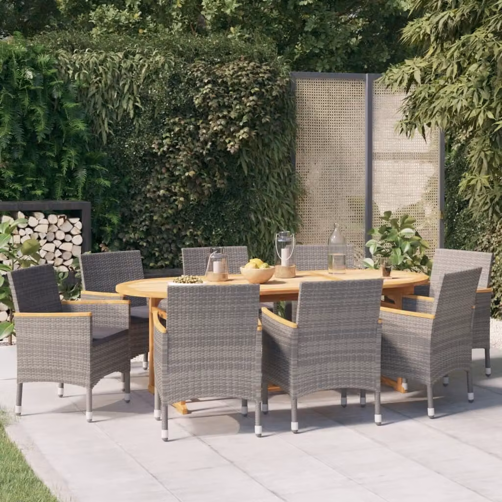 The Living Store Set da pranzo da giardino 9 pezzi con cuscini nero
