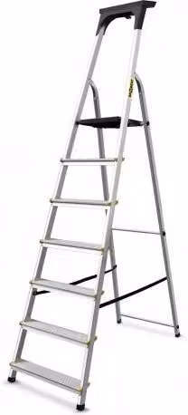 Scala a gradini Drabest Serie Pro in alluminio argento con 7 gradini e portata 150 kg