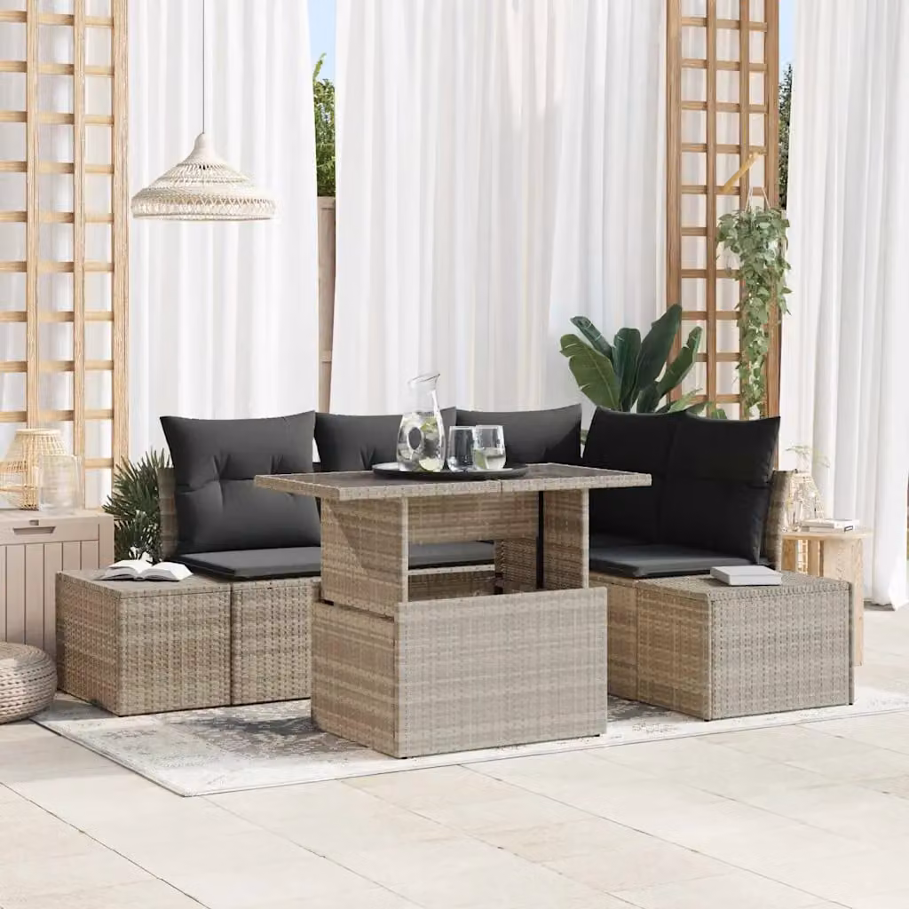 Set Divano da Giardino a L vidaXL in Polyrattan Grigio con Tavolino e Cuscini – 1