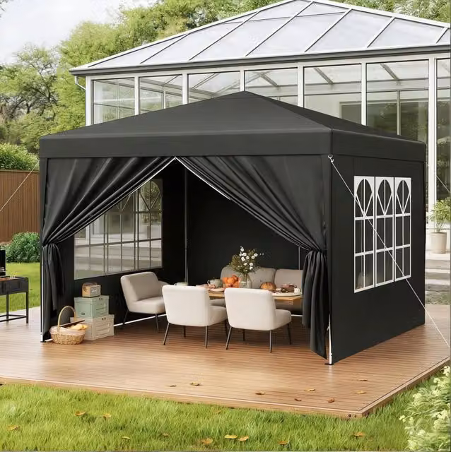 Gazebo da Giardino 3x3m con Telaio in Metallo e Tenda Oxford 210D Grigia, Tetto Impermeabile e Regolabile per Terrazza e Eventi