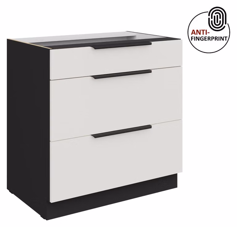 Mobile base da cucina da 80 cm, cucina ARIA bianco ultra opaco + nero opaco, frontali di alta qualità con rivestimento anti-impronta, mobile da cucina con chiusura ammortizzata