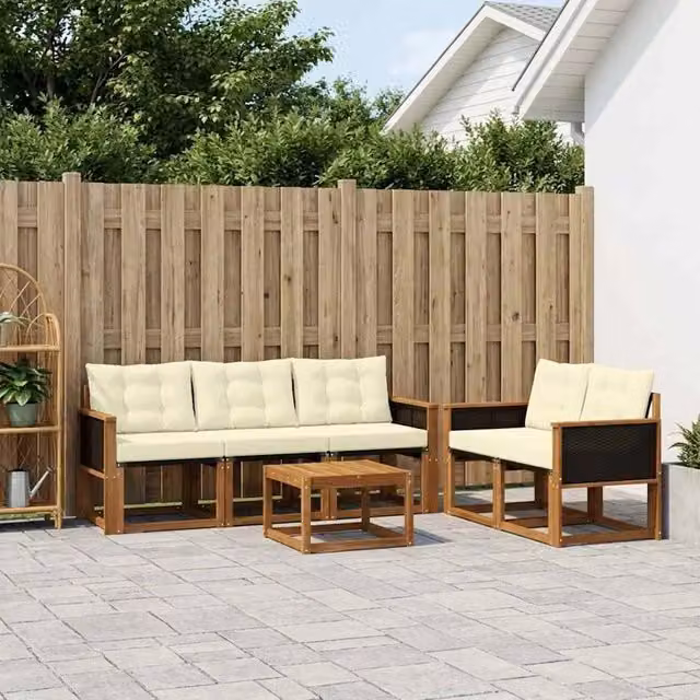 Set di divani da esterno 6 pz Naturale e Crema 3381766
