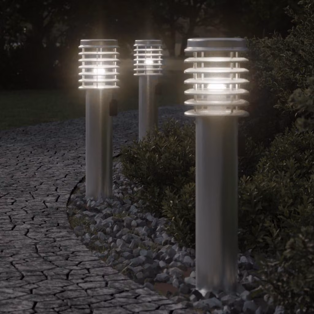 vidaXL Lampada da terra per esterni in acciaio argento con attacco E27, Altezza: 60 cm