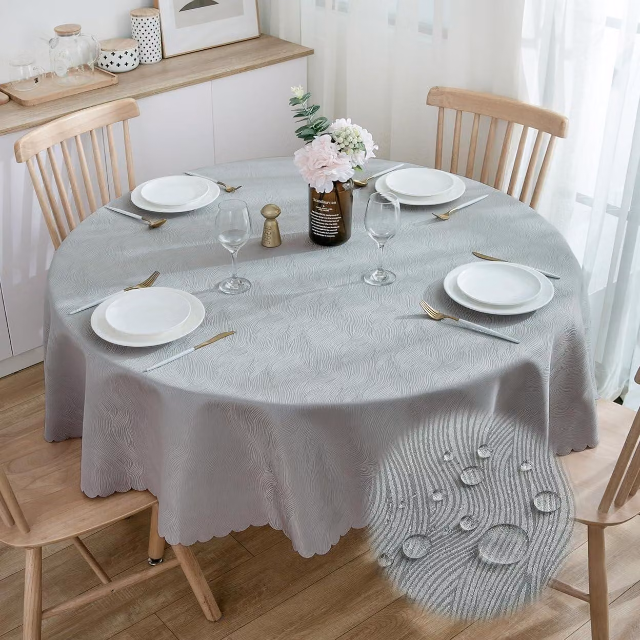Tovaglia rotonda, impermeabile, diametro 160 cm, in tessuto jacquard di poliestere, ideale per l'uso in giardino e in cucina