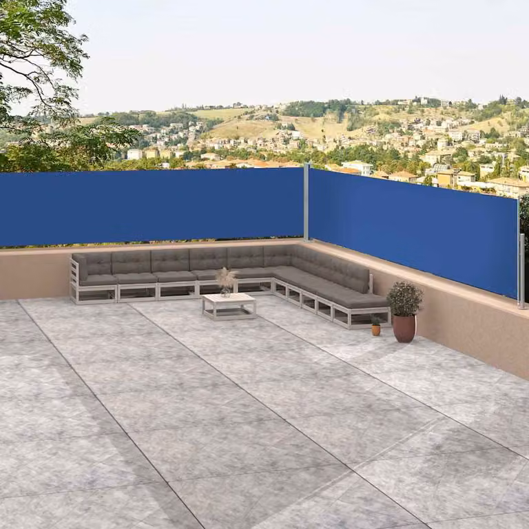 Tenda Laterale Retrattile vidaXL in Poliestere Blu L: 1200 cm, H: 117 cm