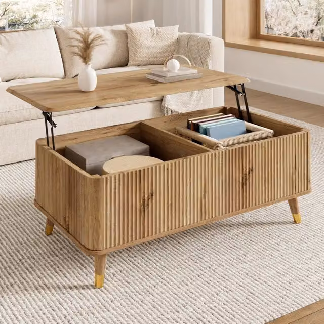 Tavolino da caffè moderno Minimal effetto legno marrone con ripiano regolabile in altezza e spazio di archiviazione L: 56,5 cm, P: 52 cm, H: 40 cm