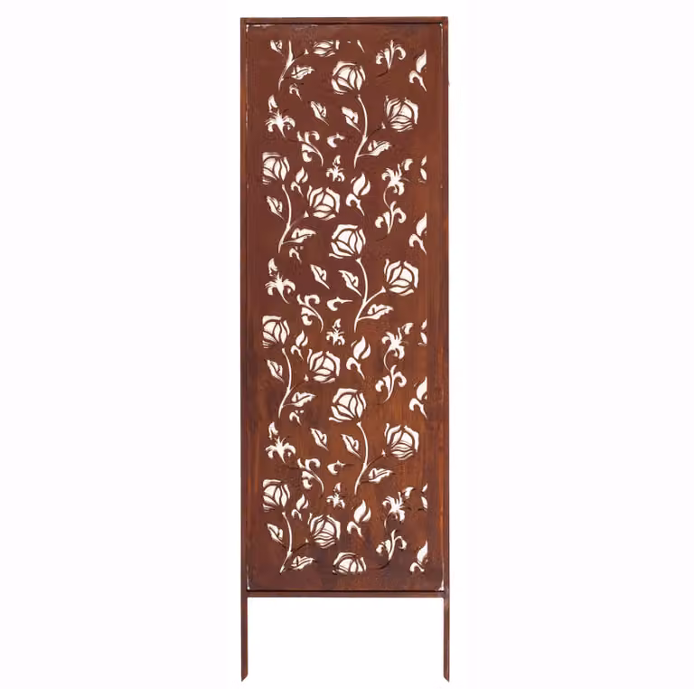 Paravento da Giardino in Acciaio Arrugginito 160x50 cm con Motivo di Rose