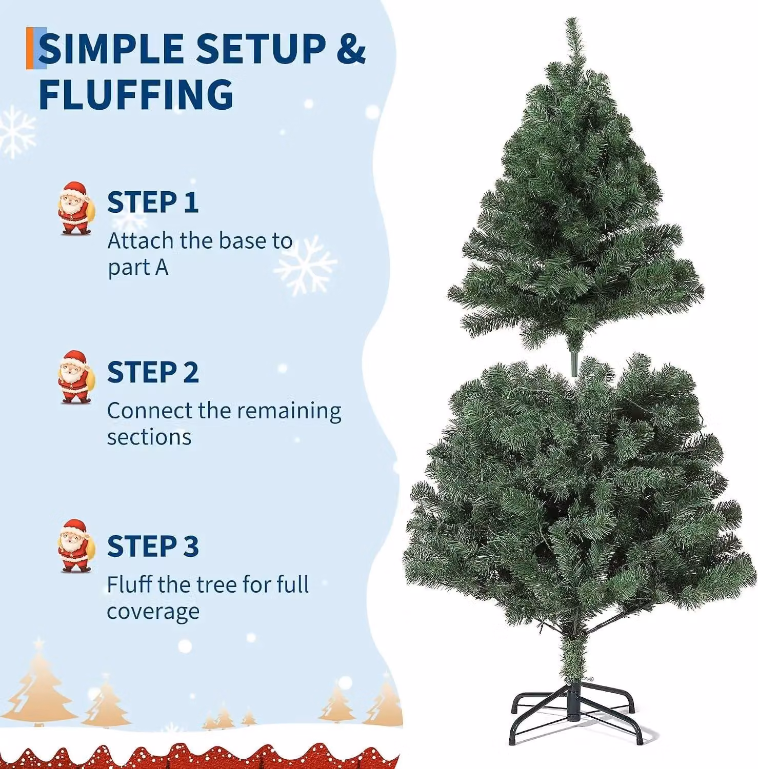 Albero di Natale artificiale - Aspetto di abete - 140 cm - Non illuminato - Folto e ampio - Struttura pieghevole - Supporto in metallo pieghevole - Verde