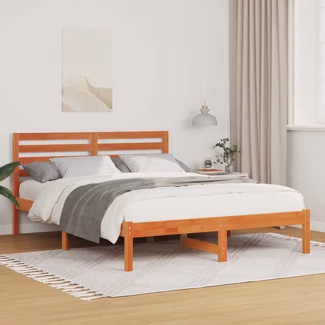 Giroletto in pino massello marrone cerato con doghe in legno L/P/H: 120 x 200 cm – 1