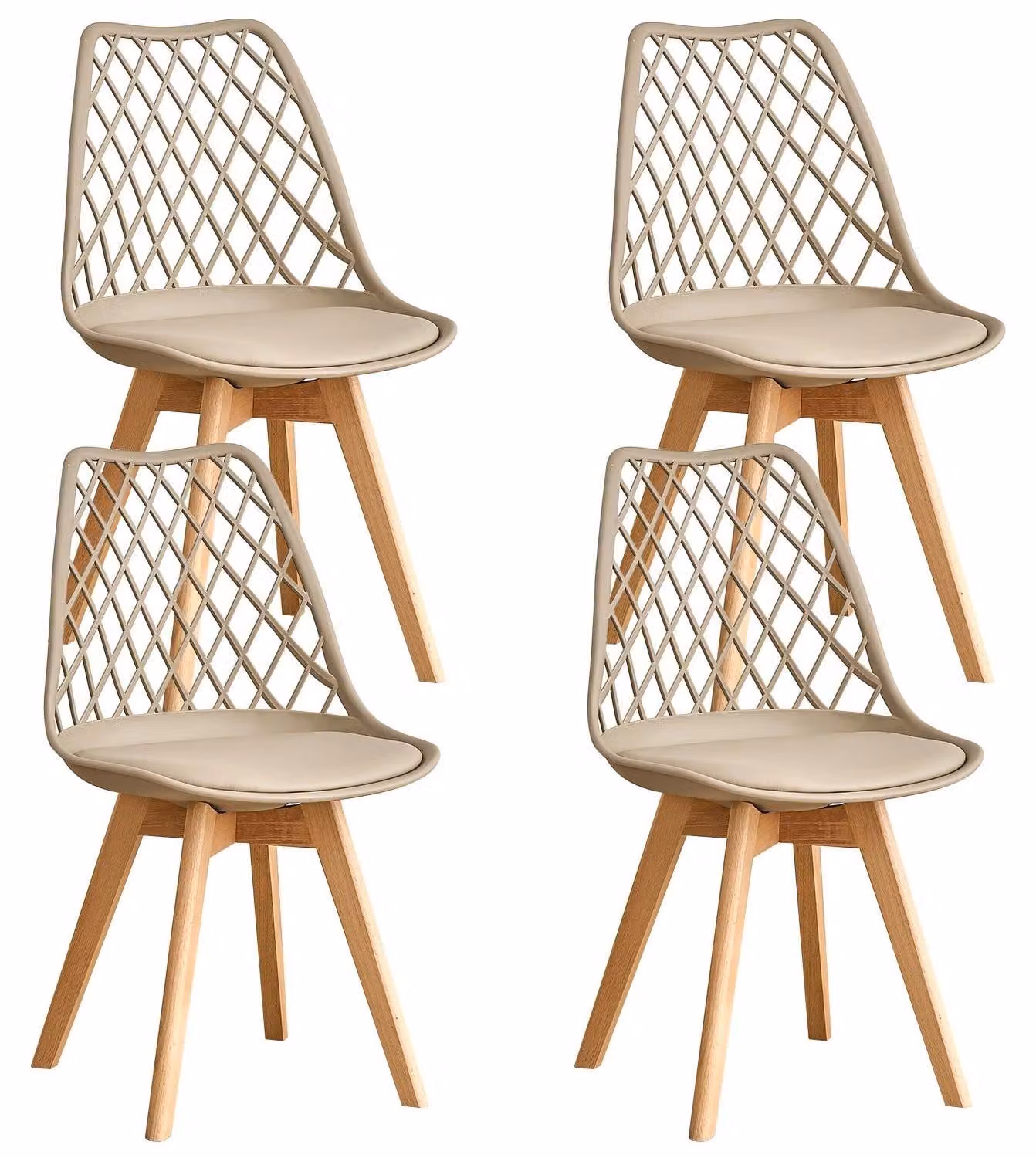 Sedie da pranzo - Set da 4 - Design moderno - Seduta imbottita in ecopelle - Struttura in plastica - 82×55×48 cm - Khaki scuro