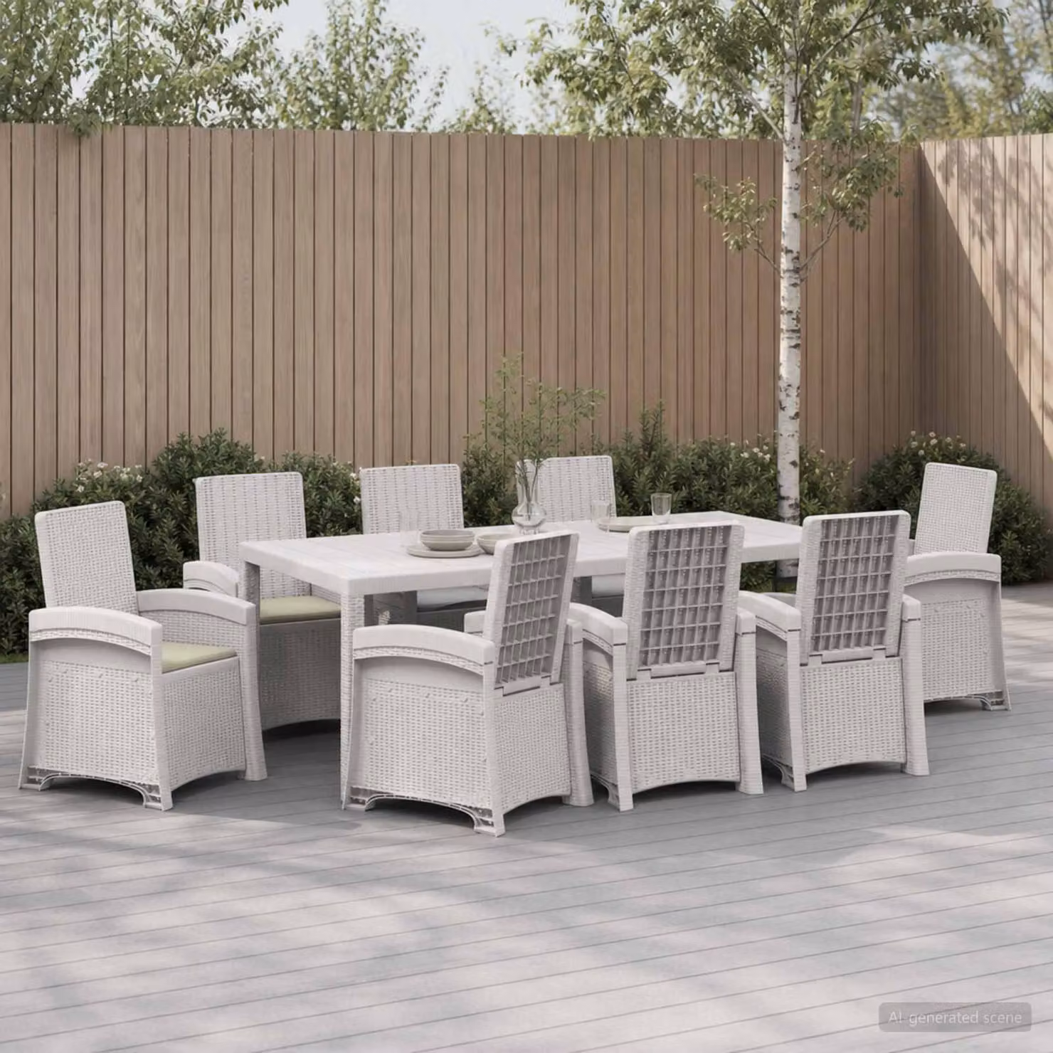 Set da pranzo per giardino e terrazzo vidaXL in rattan bianco e beige, 9 pezzi