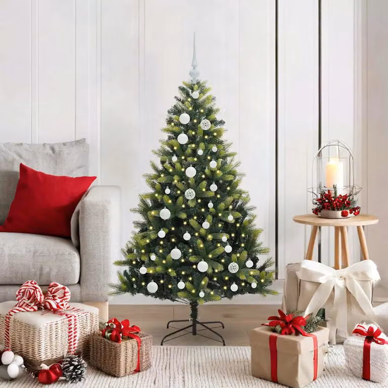 Albero di Natale Artificiale Pieghevole vidaXL Verde con 150 LED Luce Bianca Calda in PVC e Plastica, Altezza: 120 cm