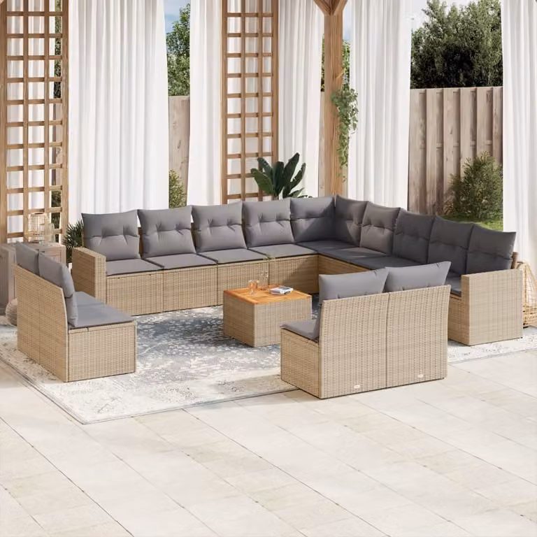 Maison Exclusive - Set Divani da Giardino 14pz con Cuscini in Polyrattan Beige