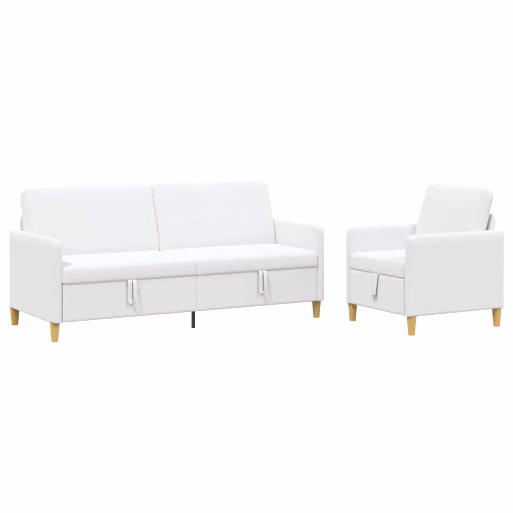 Set di Divani Moderni vidaXL in Tessuto con Seduta Sollevabile e Contenitore, Bianco e Marrone – 2