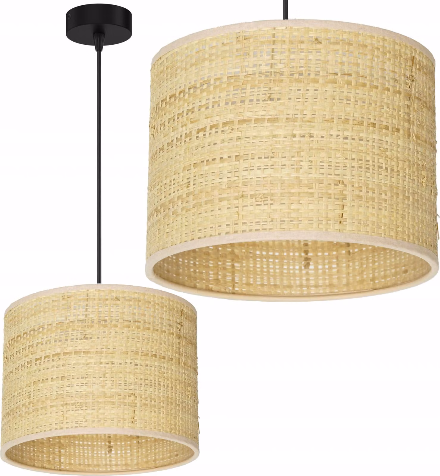 Lampada a sospensione 1 lampada da soffitto piatta Boho con paralume in rattan lucido E27 LED