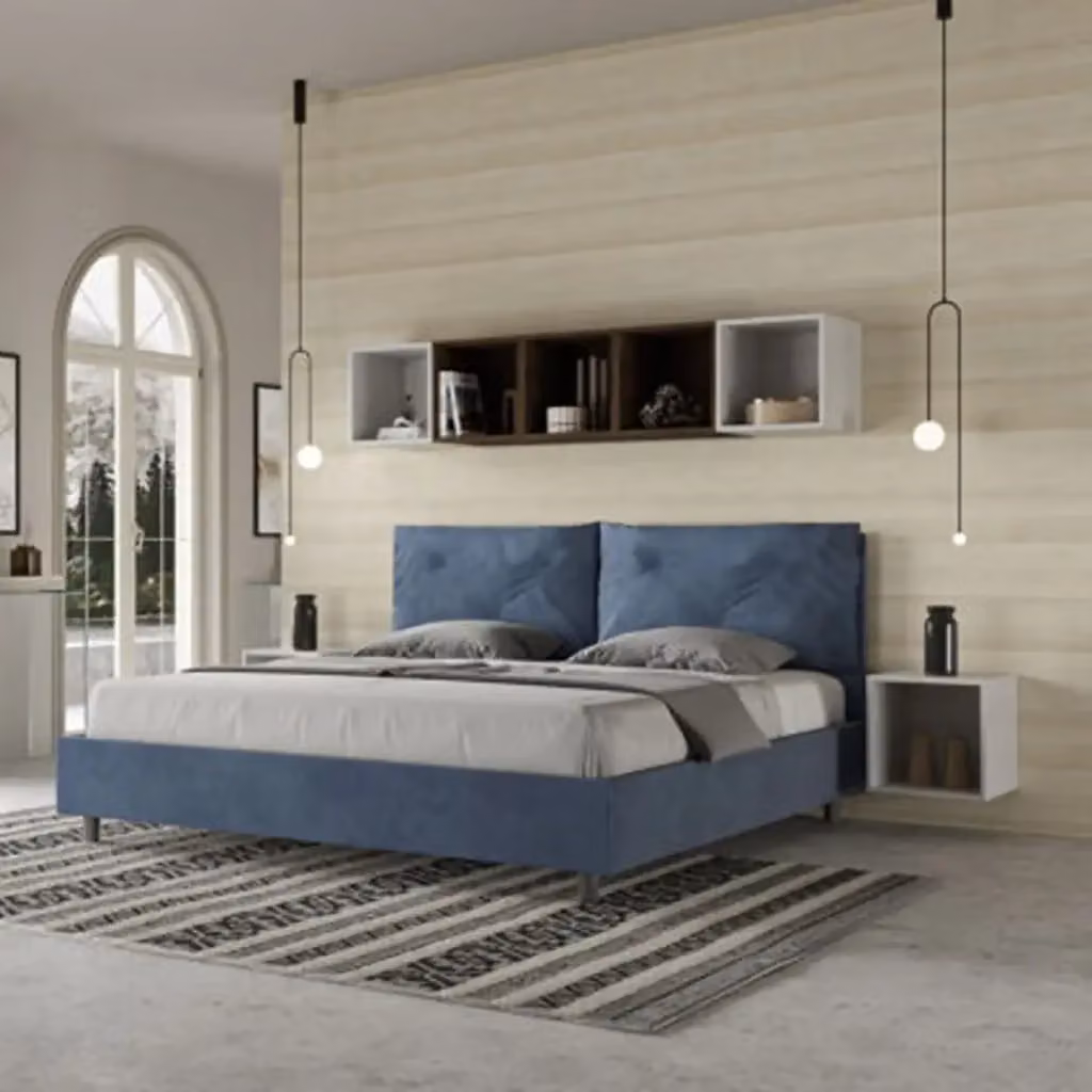 Letto matrimoniale king size con contenitore Appia Large Ityhome imbottito in microfibra blu L/P: 200 x 200 cm – 2
