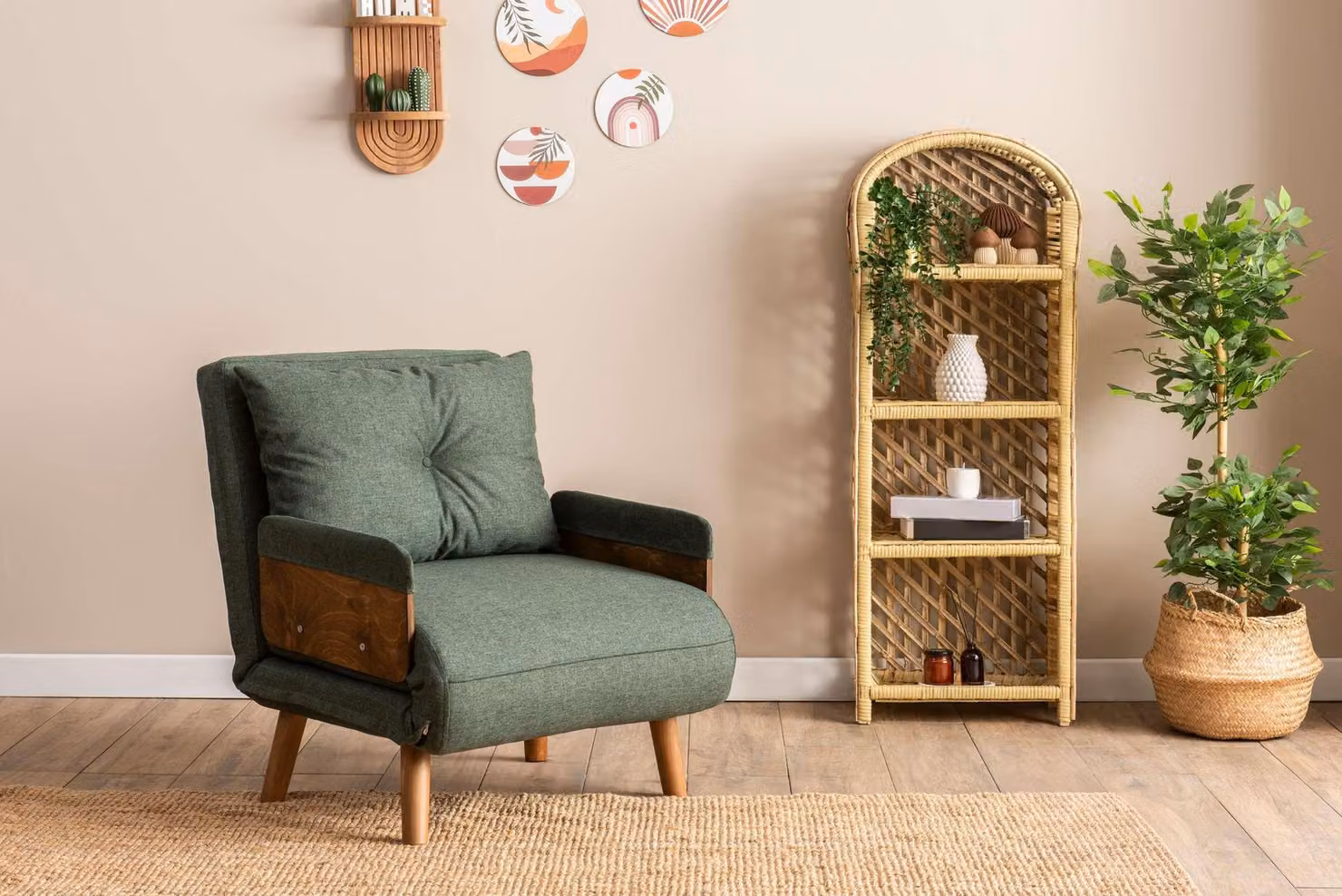 Hanah Home, Cosmo Single - Green, divano letto a 1 posto, verde, 100% POLIESTERE, 77 x 70 x 82 cm