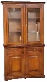 Credenza cristalliera KIVIO in legno e vetro con ante in vetro, colore marrone, L: 220 cm, H: 117 cm, P: 46 cm – 1